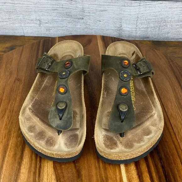 Birkenstock Gizeh Olive Green Jewel Thong Sandal Women’s Size 8 EU 39 - Picture 8 of 12